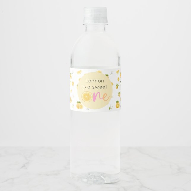 Lemon Sweet One Birthday Water Bottle Label (Front)