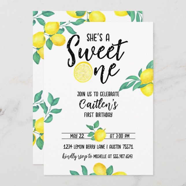 Lemon Sweet One First Birthday Invite (Front/Back)