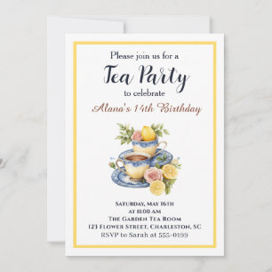 Lemon Teacup Girl Birthday Afternoon Tea Party Invitation