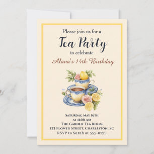 Lemon Teacup Girl Birthday Afternoon Tea Party Invitation