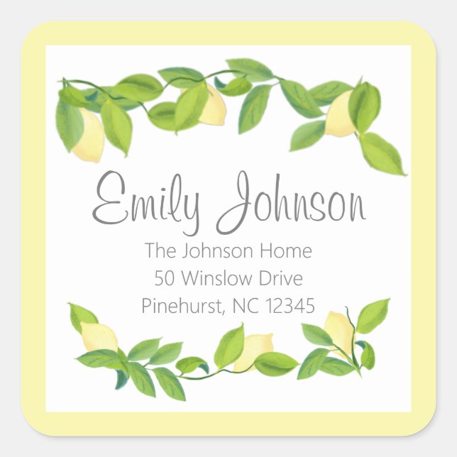 Lemon Theme Bridal Shower Address Sticker (Front)