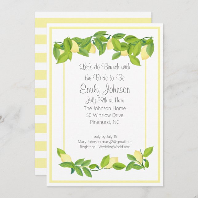 Lemon Theme Bridal Shower Brunch Invitation (Front/Back)