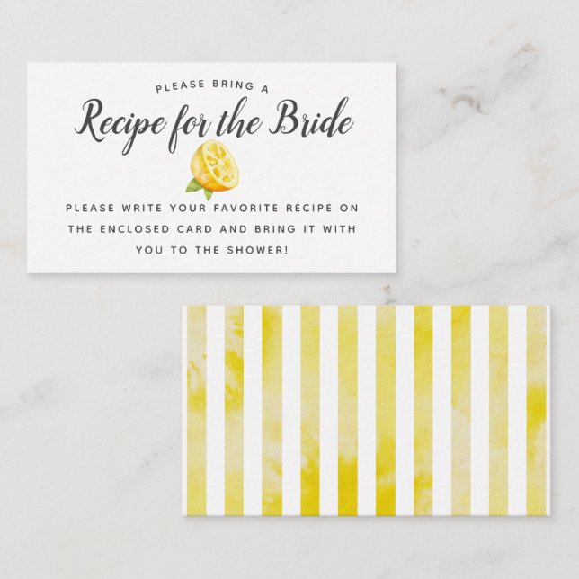 Lemon Theme Bridal Shower Recipe Request Card (Front/Back)
