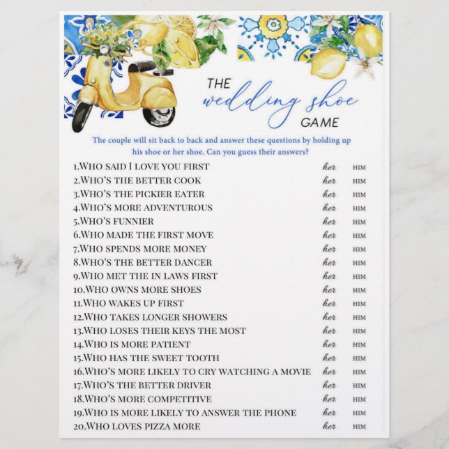 Lemon Theme Bridal Shower Shoe Game Flyer (Front)