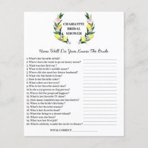 Lemon Theme Bridal Shower Trivia Question Flyer