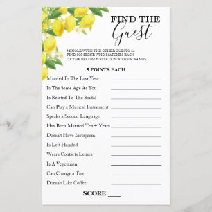 Lemon Theme Find The Guest Game Card