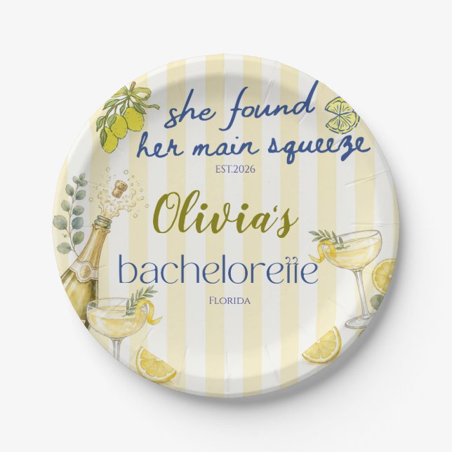 lemon theme she found her main squeeze yellow  paper plate (Front)