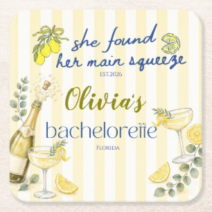 lemon theme she found her main squeeze yellow  square paper coaster