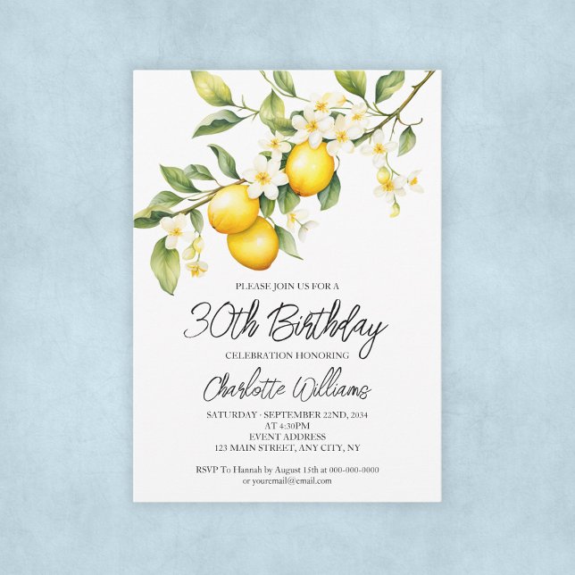 Lemon Theme Watercolor 30th Birthday Party Invitation (Lemon Theme Watercolor 30th Birthday Party Invitation
)