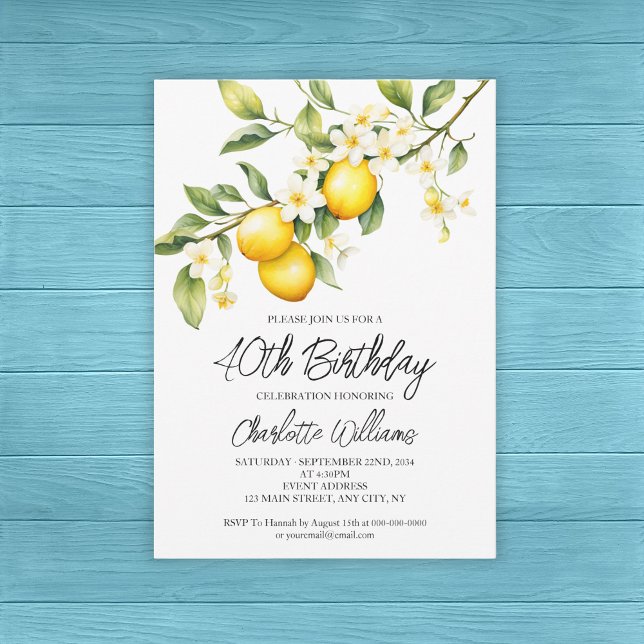 Lemon Theme Watercolor 40th Birthday Party Invitation (Lemon Theme Watercolor 40th Birthday Party Invitation
)