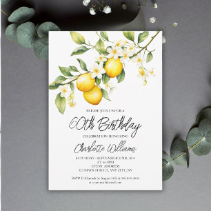 Lemon Theme Watercolor 60th Birthday Party Invitation