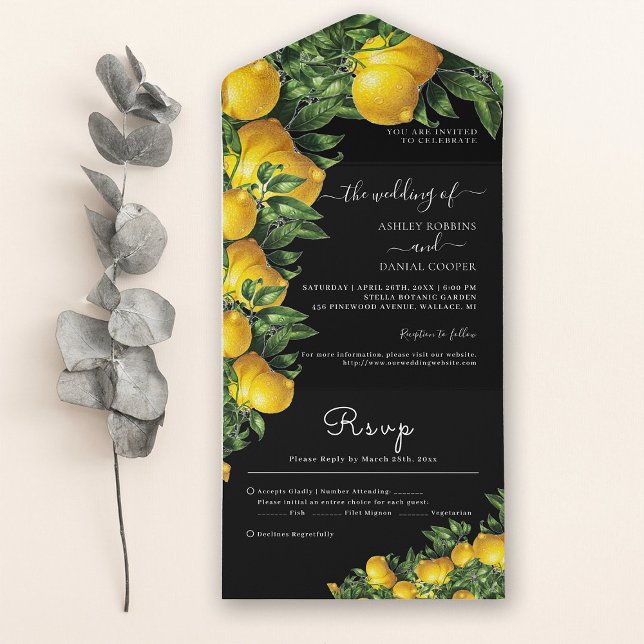 Lemon Themed Black Wedding All In One Invitation (Creator Uploaded)