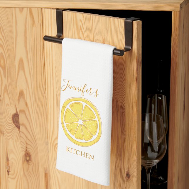 Lemon Themed Personalised Kitchen Towel (Thirds Fold)