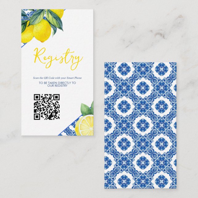Lemon Tile Bridal Shower Registry QR Enclosure Card (Front/Back)