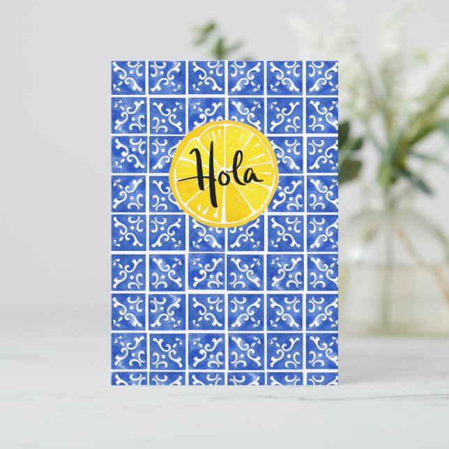 Lemon & Tile Hello in Spanish: "Hola" card (Standing Front)