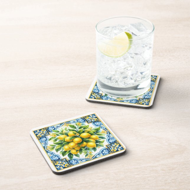 Lemon Tile Plastic Coaster Set (Right Side)