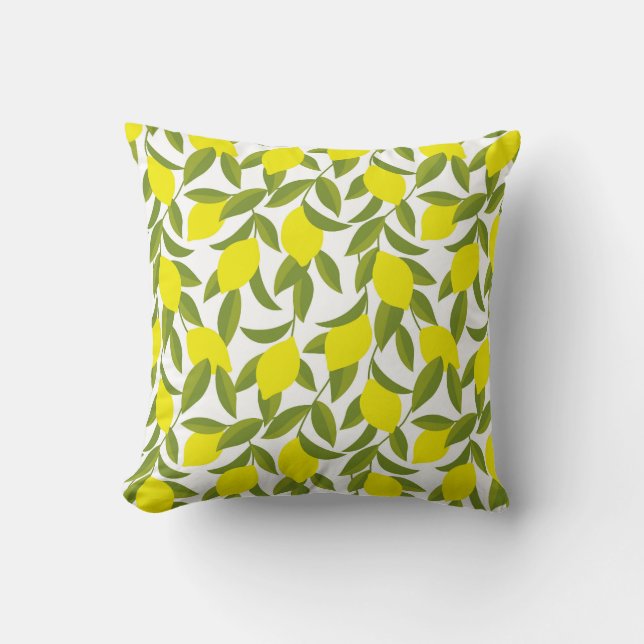 Lemon Tree Art: Yellow Citrus Seamless Pattern Cushion (Front)