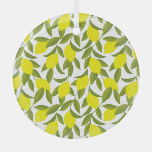 Lemon Tree Art: Yellow Citrus Seamless Pattern Glass Tree Decoration
