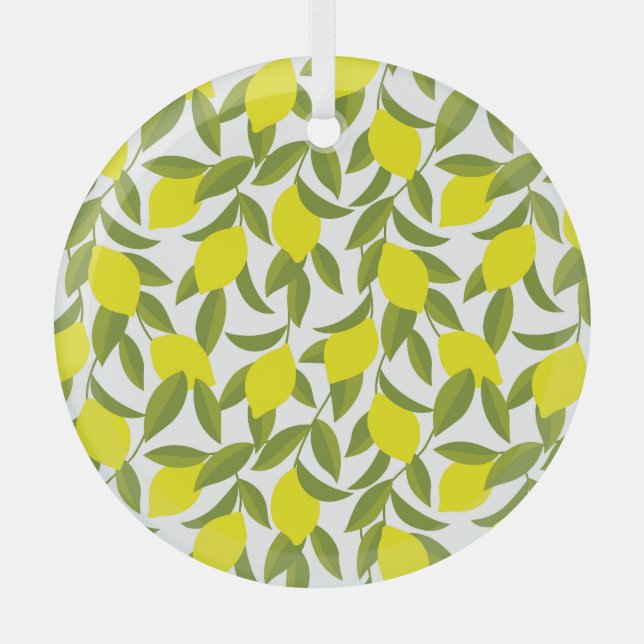 Lemon Tree Art: Yellow Citrus Seamless Pattern Glass Tree Decoration (Front)