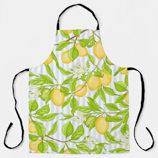 Lemon Tree Branch: Striped Seamless Pattern Apron