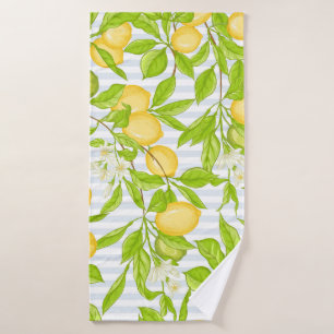 Lemon Tree Branch: Striped Seamless Pattern Bath Towel