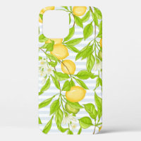 Lemon Tree Branch: Striped Seamless Pattern