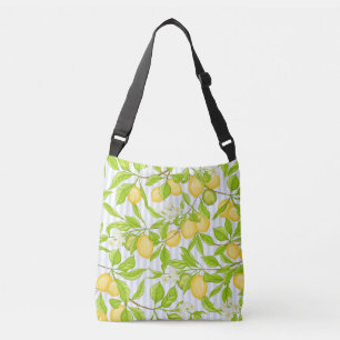 Lemon Tree Branch: Striped Seamless Pattern Crossbody Bag