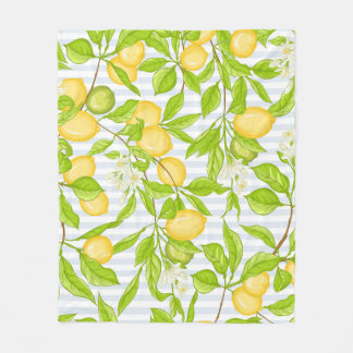 Lemon Tree Branch: Striped Seamless Pattern Fleece Blanket