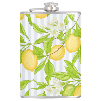 Lemon Tree Branch: Striped Seamless Pattern Hip Flask