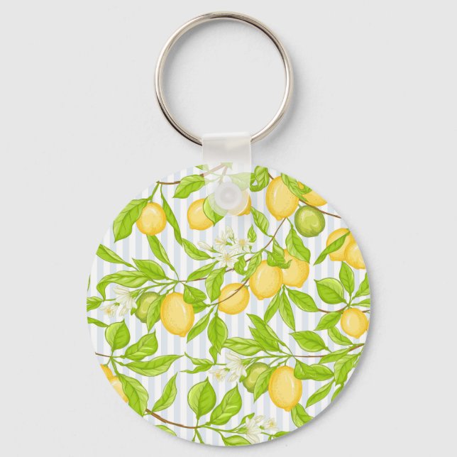 Lemon Tree Branch: Striped Seamless Pattern Key Ring (Front)