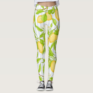 Lemon Tree Branch: Striped Seamless Pattern Leggings