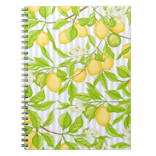 Lemon Tree Branch: Striped Seamless Pattern Notebook