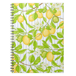 Lemon Tree Branch: Striped Seamless Pattern Notebook