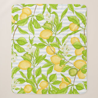Lemon Tree Branch: Striped Seamless Pattern Sherpa Blanket