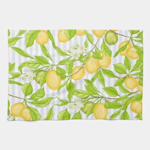 Lemon Tree Branch: Striped Seamless Pattern Tea Towel