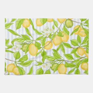 Lemon Tree Branch: Striped Seamless Pattern Tea Towel