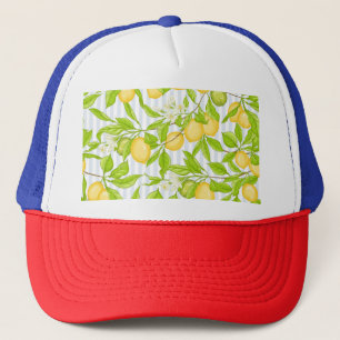 Lemon Tree Branch: Striped Seamless Pattern Trucker Hat