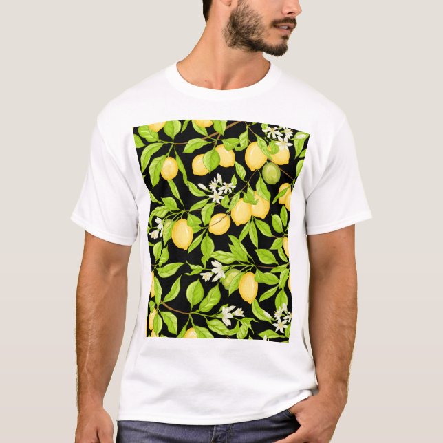 Lemon Tree Branch Vintage Illustration T-Shirt (Front)