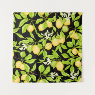 Lemon Tree Branch Vintage Illustration Tapestry