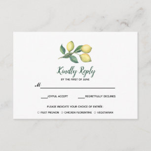 Lemon Tree Branch   Wedding RSVP with meal choise Card