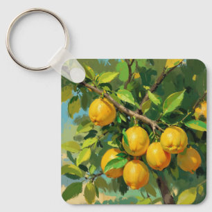 Lemon Tree Branch with Bright Yellow Fruit Key Ring