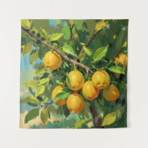 Lemon Tree Branch with Bright Yellow Fruit Tapestry