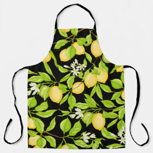 Lemon tree branch with lemons, flowers and leaves. apron