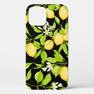 Lemon tree branch with lemons, flowers and leaves. iPhone 12 case