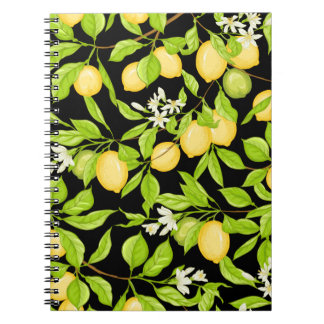 Lemon tree branch with lemons, flowers and leaves. notebook
