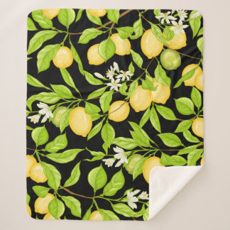 Lemon tree branch with lemons, flowers and leaves. sherpa blanket