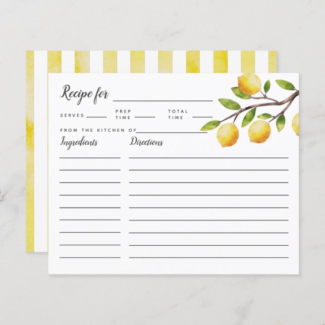 Lemon Tree Bridal Shower Recipe Card (Front/Back)