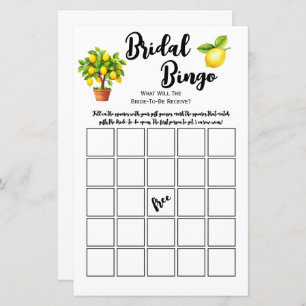 Lemon Tree Citrus Bridal Shower Bingo Party Game