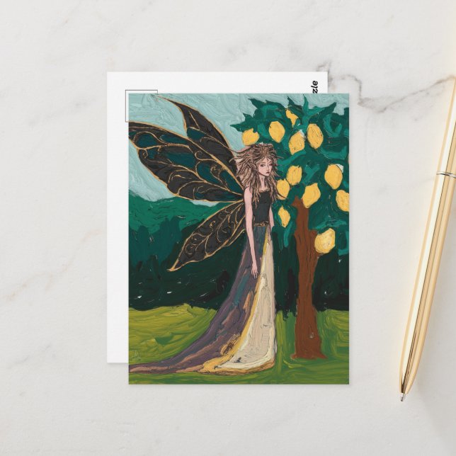 Lemon Tree Fairy Painting Postcard (Front/Back In Situ)