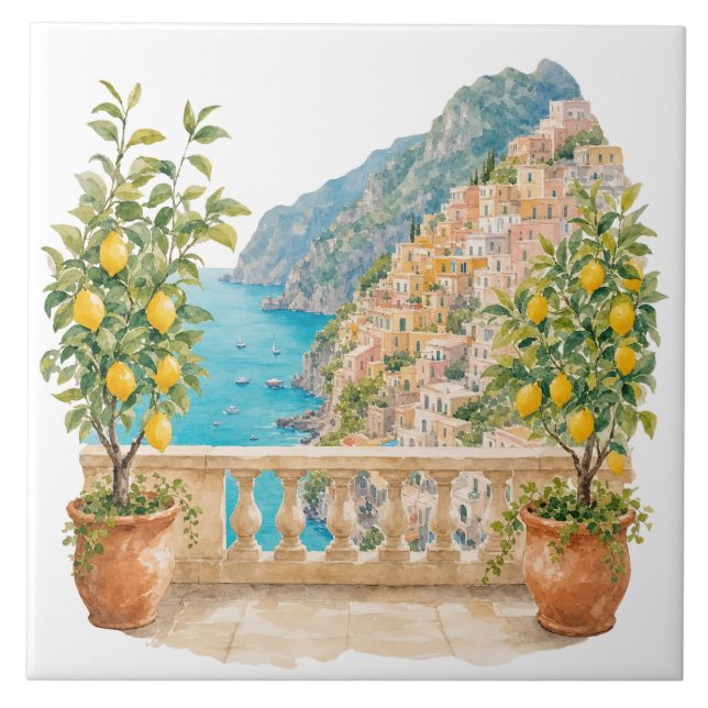 Lemon Tree in Mediterranean Pot Tile (Front)